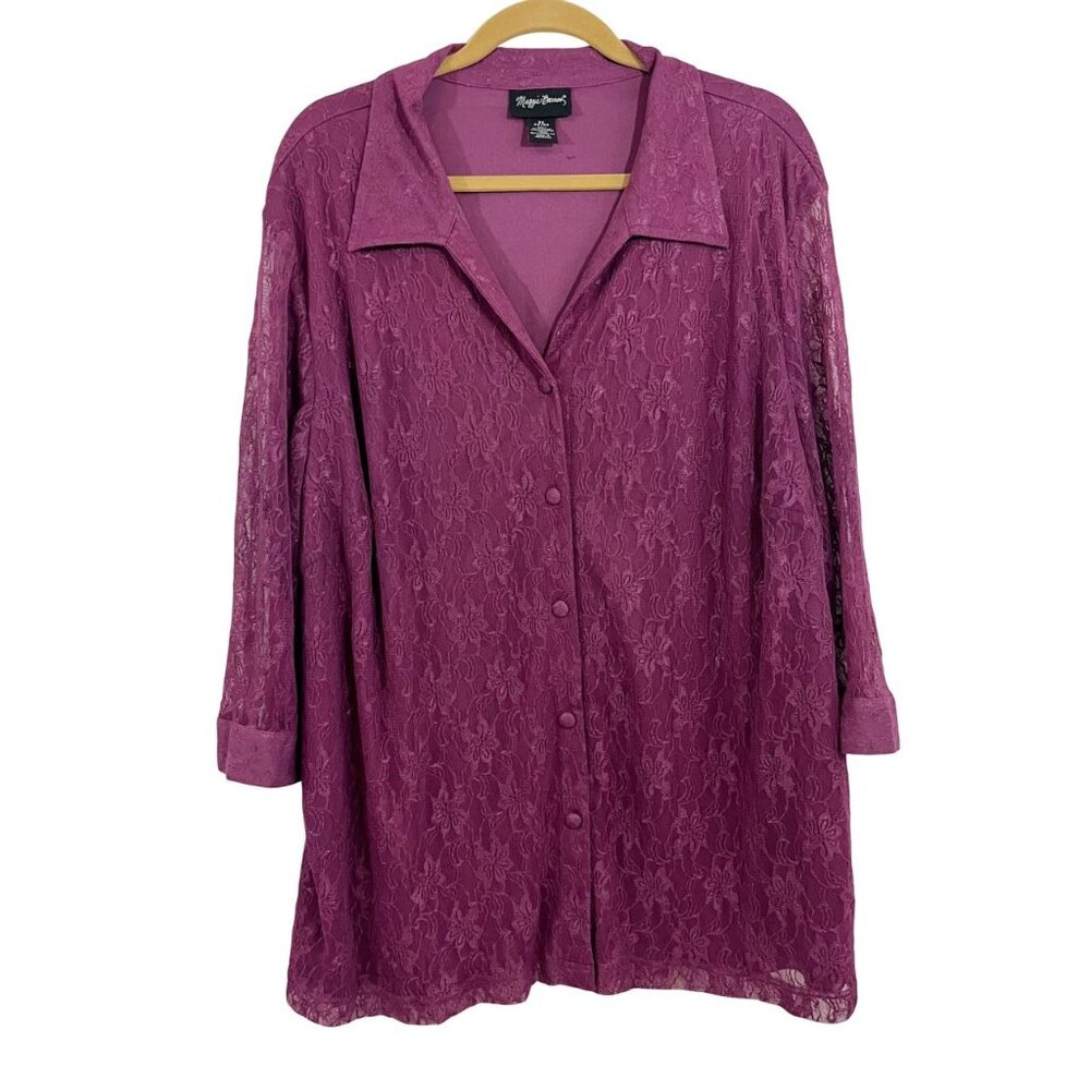 Maggie Barnes Purple Lace Button Front Blouse Business Casual - Size 3X‎